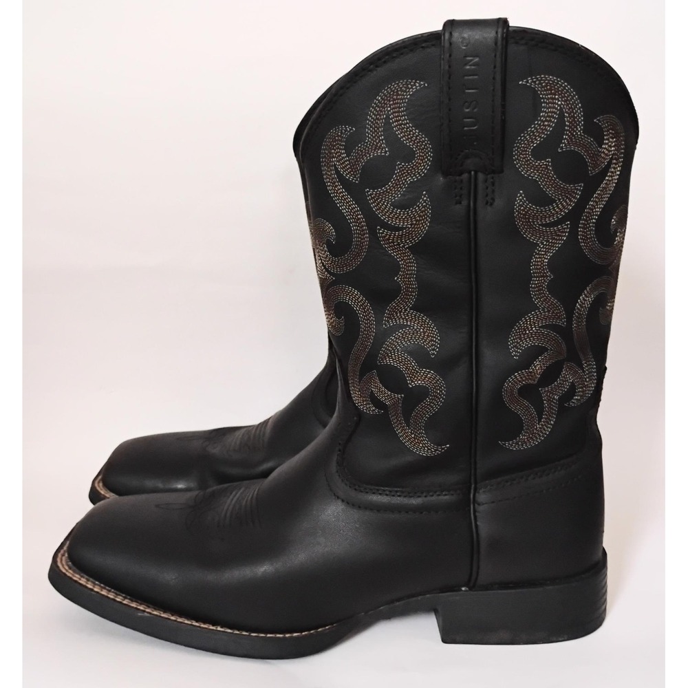 Justin Western Boots Mens 11EE Black Leather Wide Square Toe SW1002